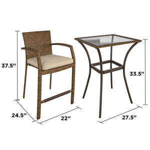 3 Piece High Top Bistro Set - Brown