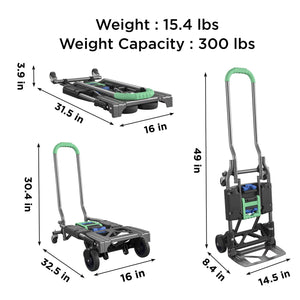 Shifter Multi-Position Folding Hand Truck and Cart - Green - 1-Pack