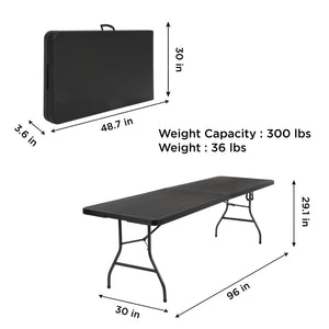 Deluxe 8 foot x 30 inch Fold-in-Half Blow Molded Table - Black - 8’ FIH