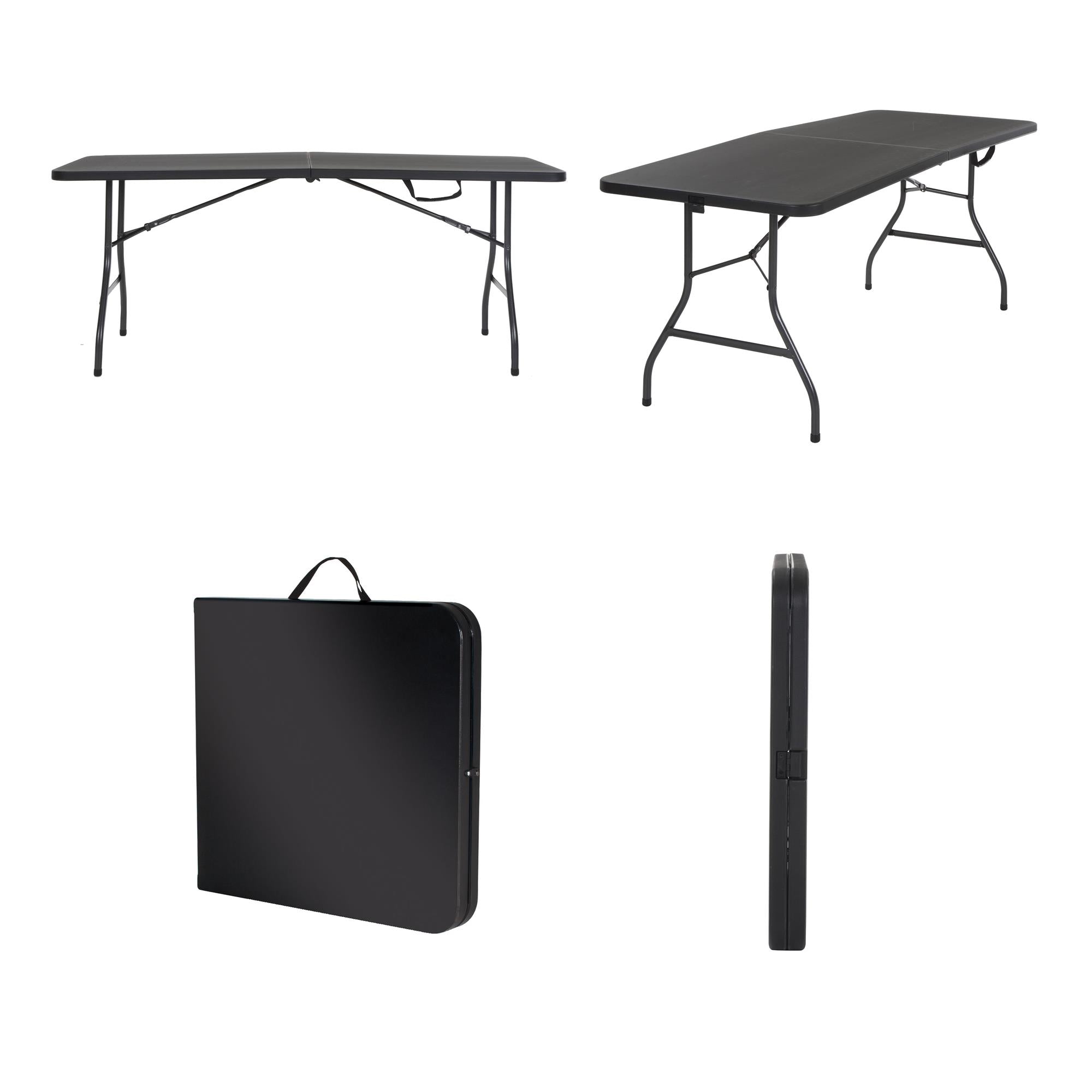 For Living 5-ft Portable Plastic and Metal Folding Table with Handle, Black